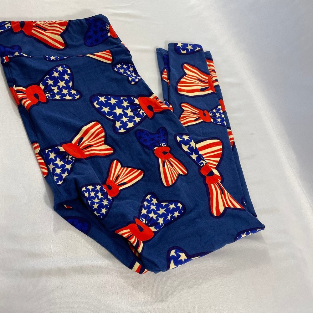 LuLaRoe ~ Star Spangled Bow Leggings Red White and Blue ~ Size T&C
